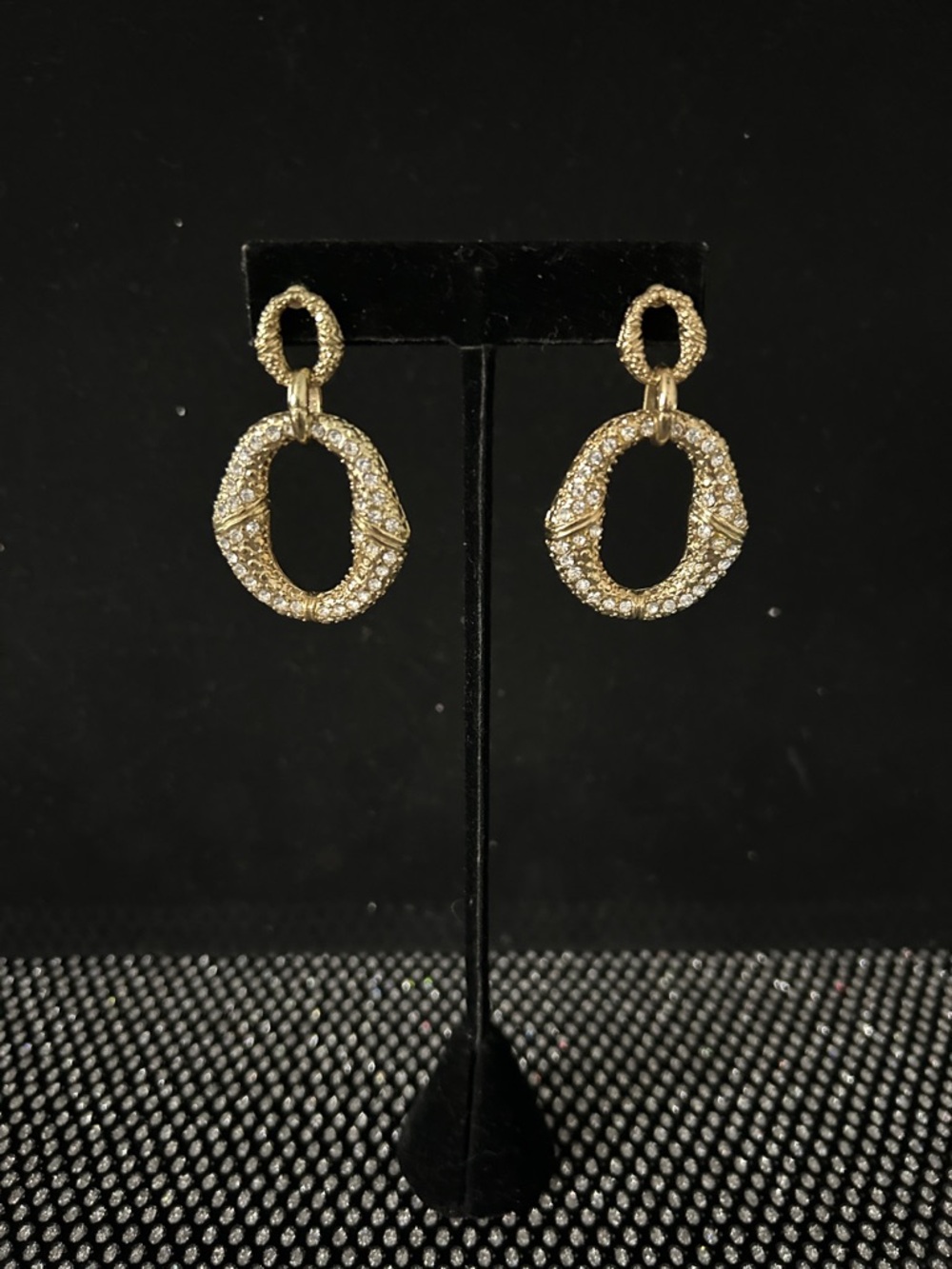 Gold Pavé Oval Drop Earrings - Women's Fashion Jewelry
